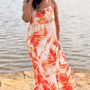 LuLaRoe Orange Tropical Maxi Dress